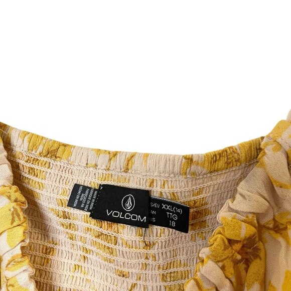 Volcom Stone Of Biscay Cami‎ Smocked Gauzy Floral Yellow Tank Viscose XXL 14 - Picture 5 of 6